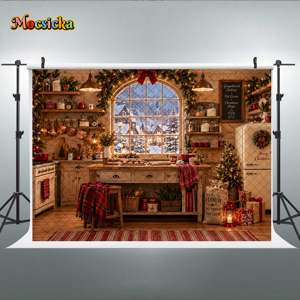 Fondo de cocina rústica navide - Kitchen Baking Background reseña y precio